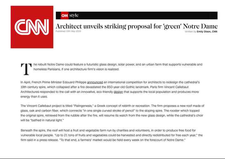 CNN,STRIKING PROPOSAL FOR "GREEN" NOTRE-DAME cnn_pl002